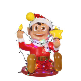 Red Santa Elf with Christmas Lights