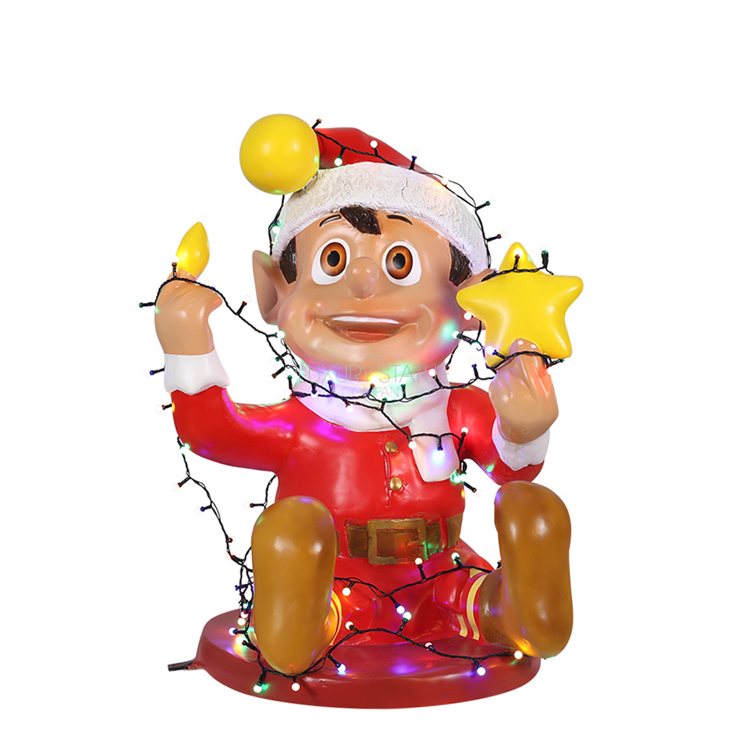 Red Santa Elf with Christmas Lights